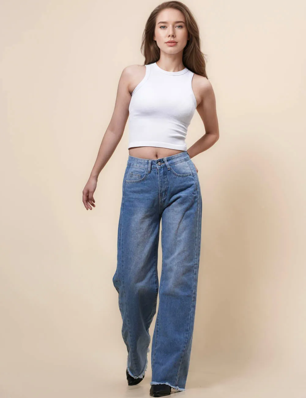 Ladies Mid Rise Jeans Stright Leg Denim Pants SKP41039