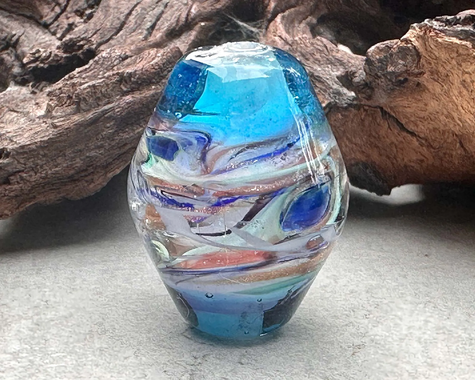 Peacock Blue Twist Lampwork Focal Bead SRA