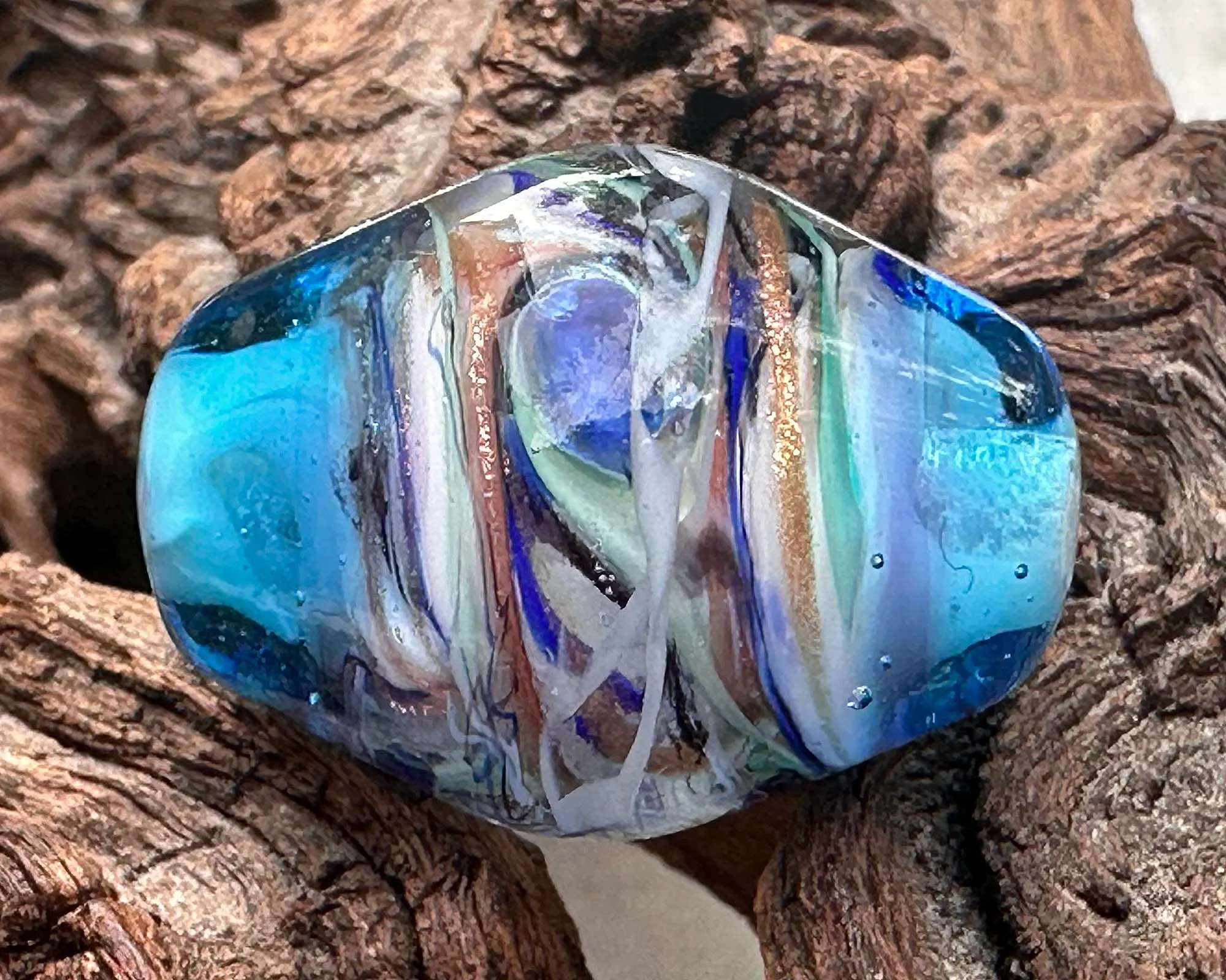 Peacock Blue Twist Lampwork Focal Bead SRA