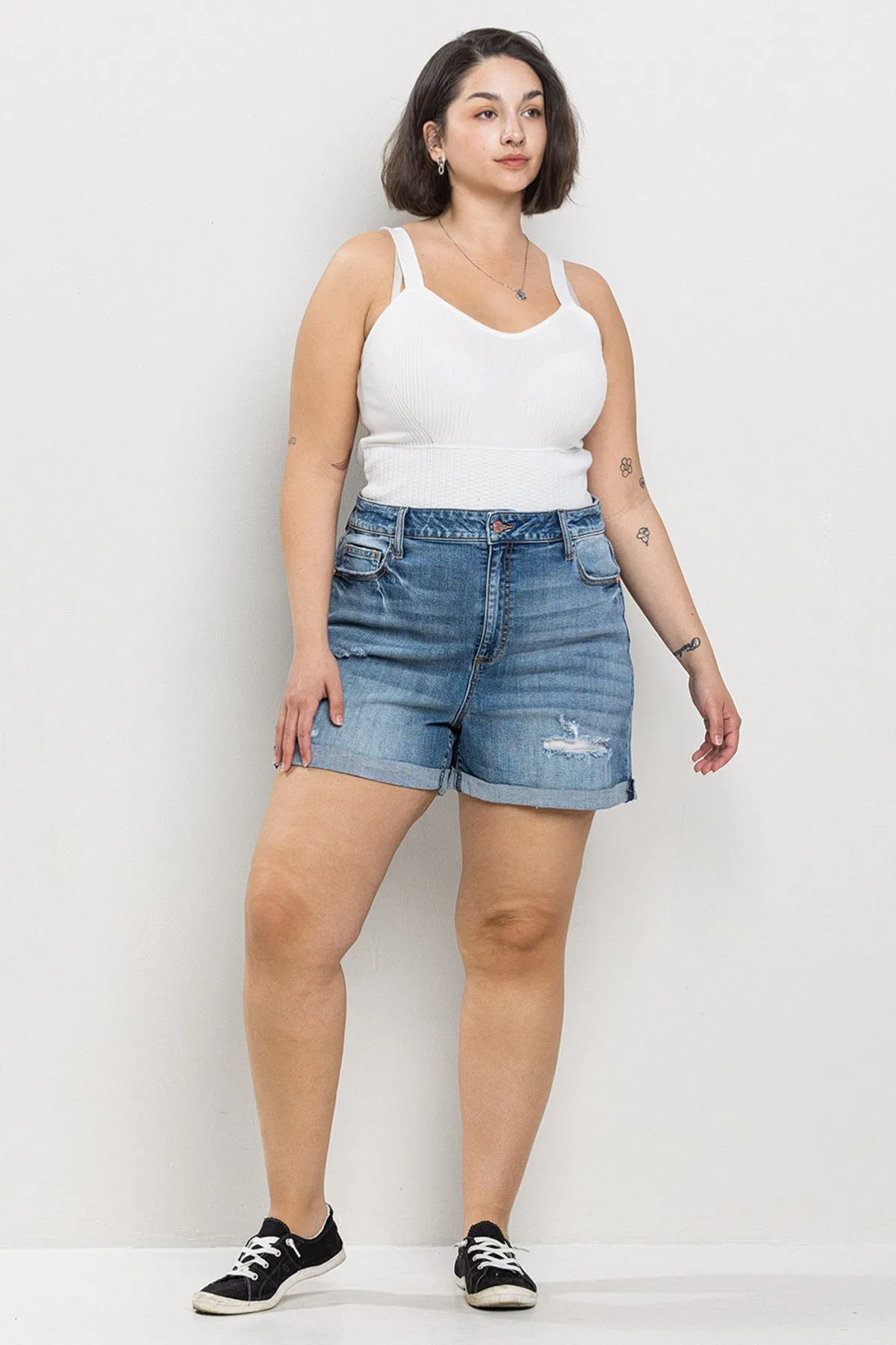 PLUS SIZE* MID RISE TOMBOY SHORTS WITH CUFFED HEM / SP-S7389M-PL
